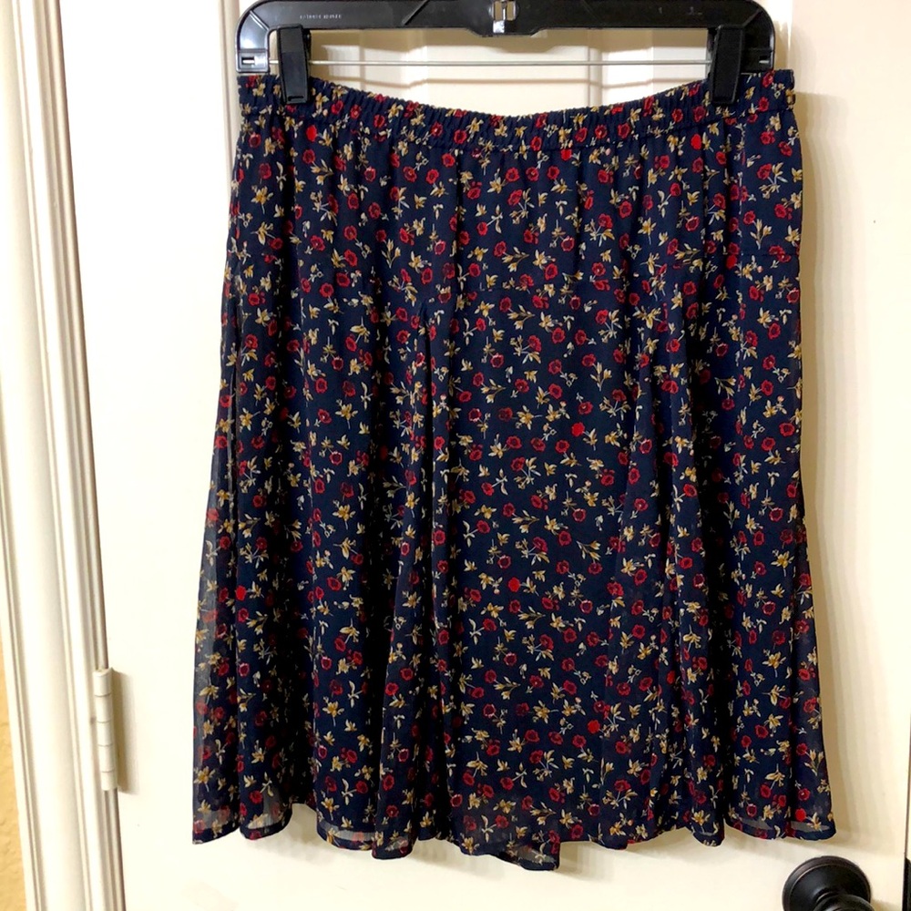 Dark blue a line floral print skirt